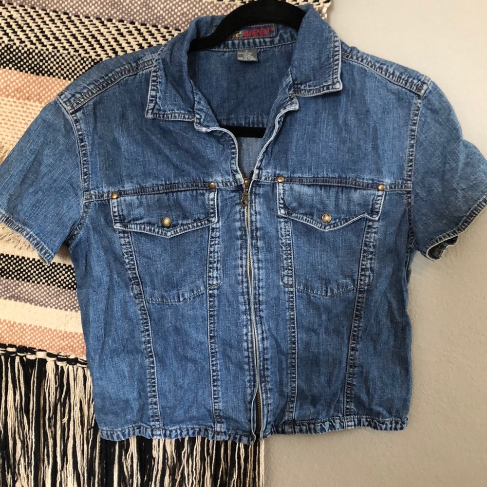 90s zip up denim top
